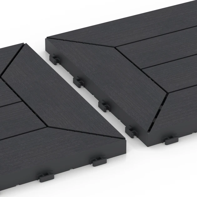 Le gros plan sur le système de connexion des revêtements de sol WARCO 6346 - Motif à caissons – Dalle clipsable en couleur Ardoise. Les dimensions 30 x 30 x 2 cm.