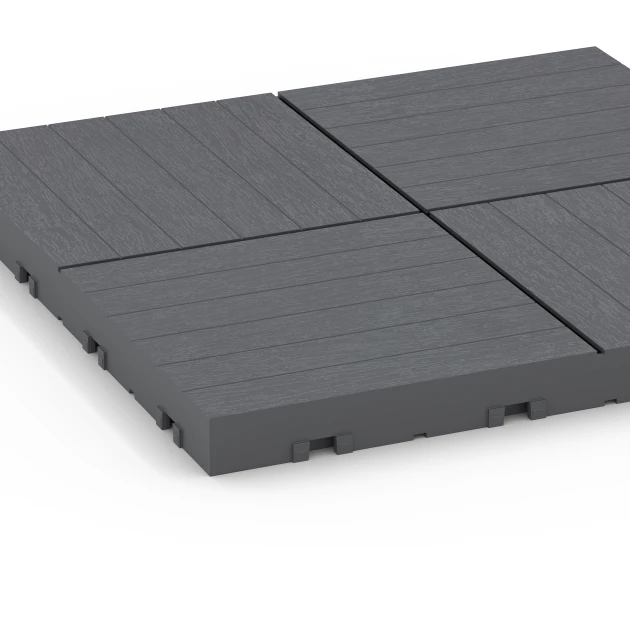 Le gros plan sur le système de connexion des revêtements de sol WARCO 6349 - Mosaïque – Dalle clipsable en couleur Gris argent. Les dimensions 30 x 30 x 2 cm.