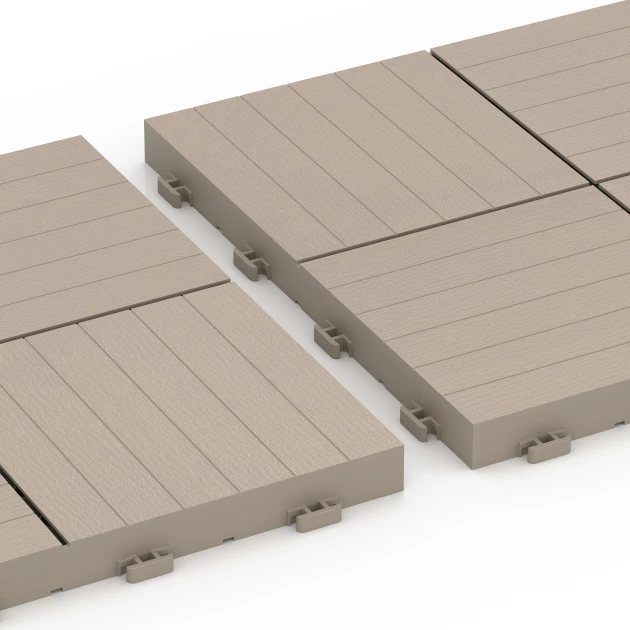 Le gros plan sur le système de connexion des revêtements de sol WARCO 6351 - Mosaïque – Dalle clipsable en couleur Vanille. Les dimensions 30 x 30 x 2 cm.