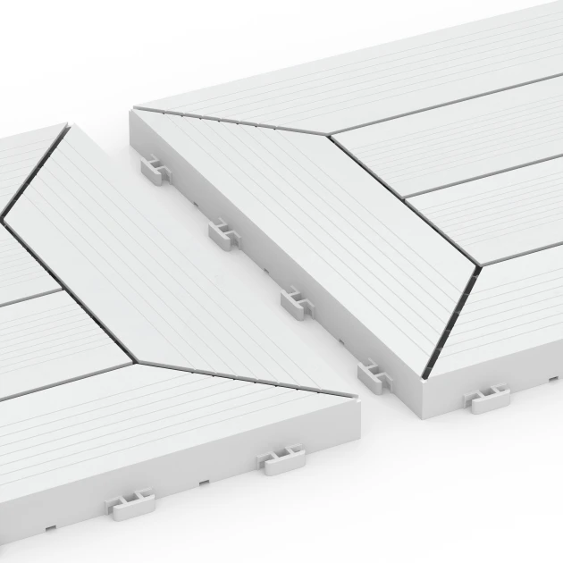 Le gros plan sur le système de connexion des revêtements de sol WARCO 6352 - Motif à caissons – Dalle clipsable en couleur Craie. Les dimensions 30 x 30 x 2 cm.