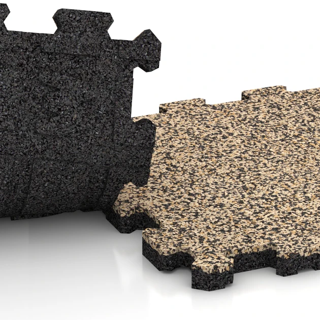 Le gros plan sur le système de connexion des revêtements de sol WARCO 5426 - Carreau d’escalier en couleur Travertin. Les dimensions 306 x 306 x 20 mm.