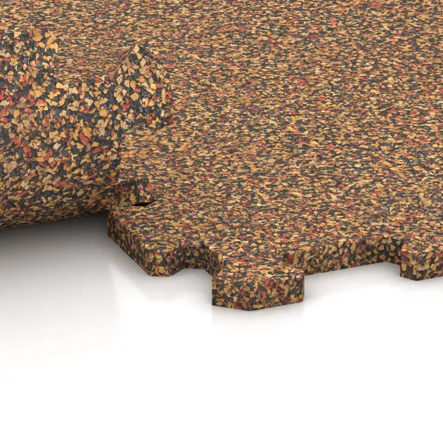 Le gros plan sur le système de connexion des revêtements de sol WARCO 0962 - Sol de Fitness Compact en couleur Terre cuite. Les dimensions 485 x 485 x 16 mm.