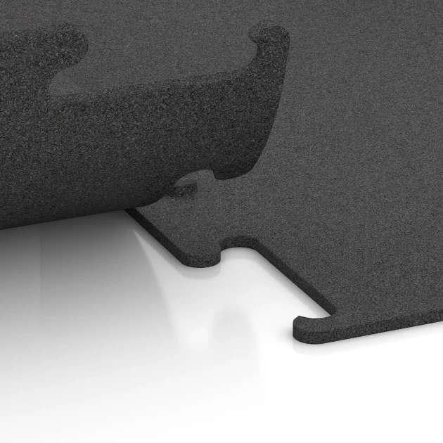 Le gros plan sur le système de connexion des revêtements de sol WARCO 3746 - Fitness Performance Elite Revêtement Sportif en couleur Anthracite. Les dimensions 100 x 100 x 1 cm | 1,00 m².