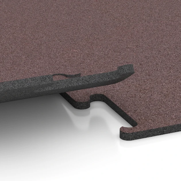 Le gros plan sur le système de connexion des revêtements de sol WARCO 6147 - Revêtement sportif Fitness Performance Elite en couleur Rouge Minéral. Les dimensions 100 x 100 x 1,5 cm | 1,00 m².