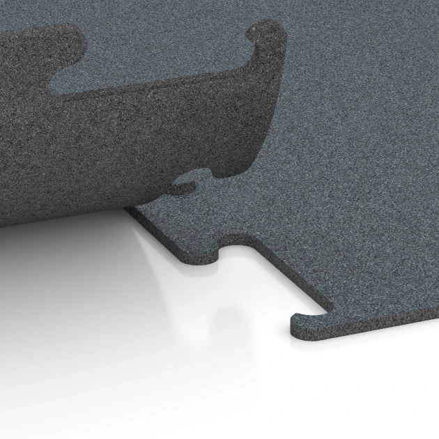 Le gros plan sur le système de connexion des revêtements de sol WARCO 6163 - Revêtement sportif Fitness Performance Elite en couleur Vert Fougère. Les dimensions 50 x 50 x 1 cm | 0,25 m².