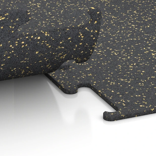 Le gros plan sur le système de connexion des revêtements de sol WARCO 3764 - Fitness Performance Elite Revêtement Sportif en couleur Jaune doux moucheté. Les dimensions 50 x 50 x 1 cm | 0,25 m².