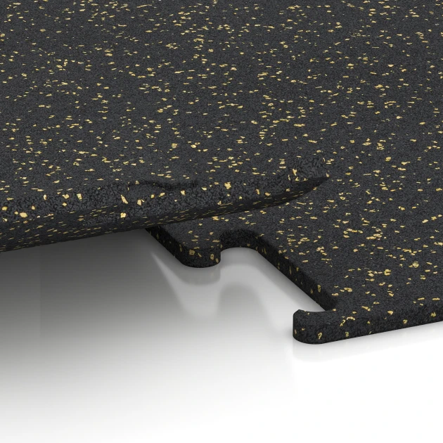 Le gros plan sur le système de connexion des revêtements de sol WARCO 3768 - Fitness Performance Elite Revêtement Sportif en couleur Jaune doux moucheté. Les dimensions 50 x 50 x 1,5 cm | 0,25 m².