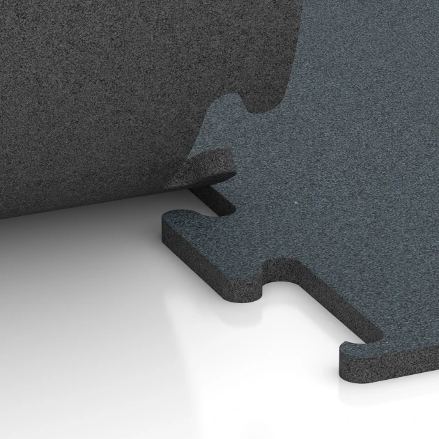 Le gros plan sur le système de connexion des revêtements de sol WARCO 6167 - Revêtement sportif Fitness Performance Elite en couleur Vert Fougère. Les dimensions 50 x 50 x 2 cm | 0,25 m².