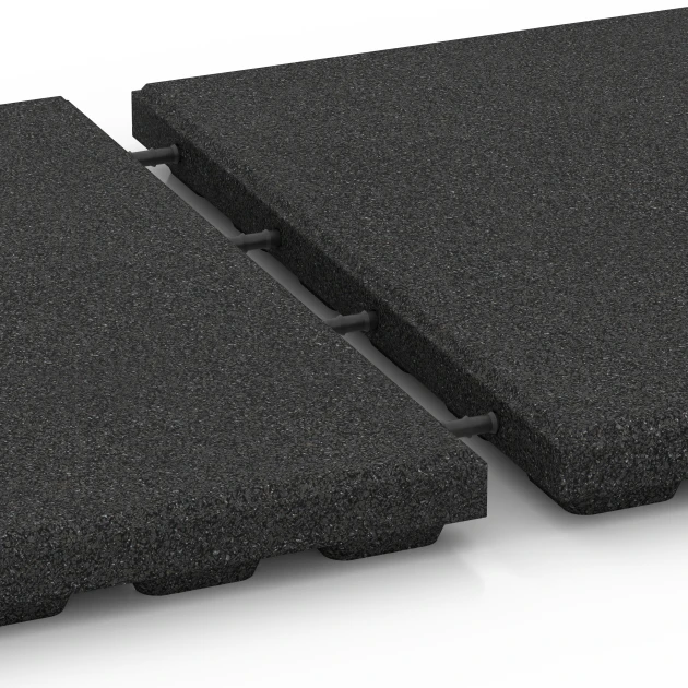 Le gros plan sur le système de connexion des revêtements de sol WARCO 6131 - Dalle amortissante – 125 cm en couleur Anthracite. Les dimensions 50 x 50 x 4 cm.