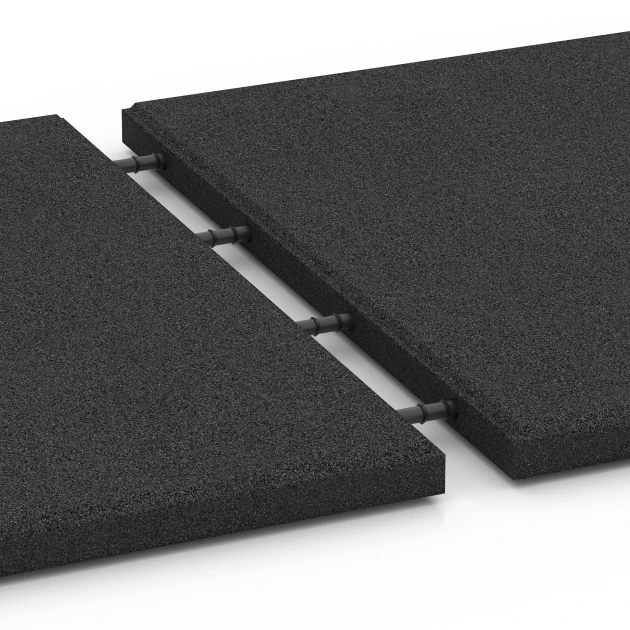 Le gros plan sur le système de connexion des revêtements de sol WARCO 6127 - Dalle amortissante 95 cm en couleur Anthracite. Les dimensions 50 x 50 x 3 cm.
