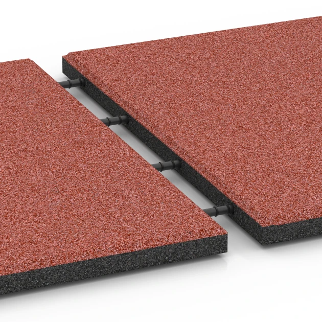 Le gros plan sur le système de connexion des revêtements de sol WARCO 6179 - Dalle de terrasse Classic en couleur Rouge tomate. Les dimensions 50 x 50 x 3 cm.