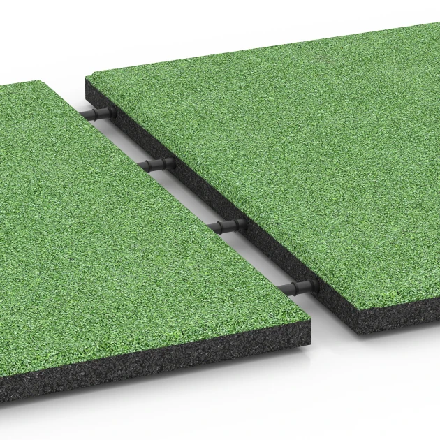 Le gros plan sur le système de connexion des revêtements de sol WARCO 6129 - Dalle amortissante – 95 cm en couleur Vert tilleul. Les dimensions 50 x 50 x 3 cm.