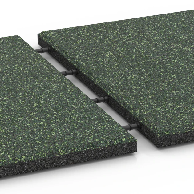 Le gros plan sur le système de connexion des revêtements de sol WARCO 6415 - Dalle amortissante – 90 cm en couleur Gazon anglais. Les dimensions 50 x 50 x 3 cm.