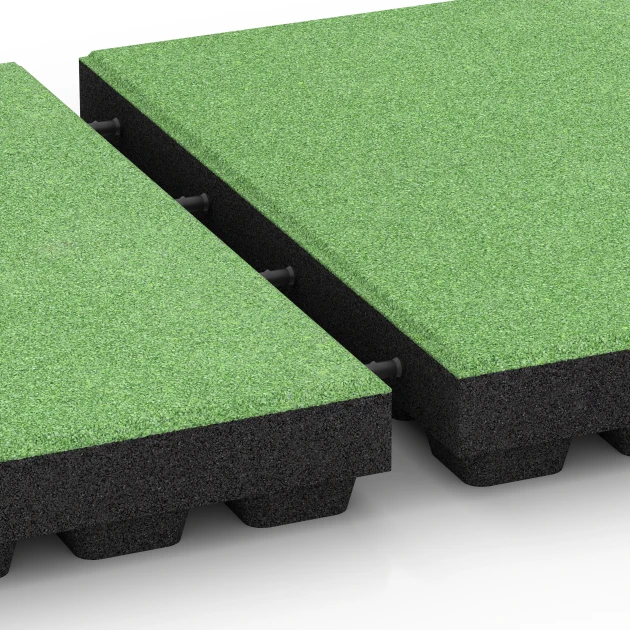 Le gros plan sur le système de connexion des revêtements de sol WARCO 6297 - Dalles amortissantes en couleur Vert tilleul. Les dimensions 50 x 50 x 7 cm.