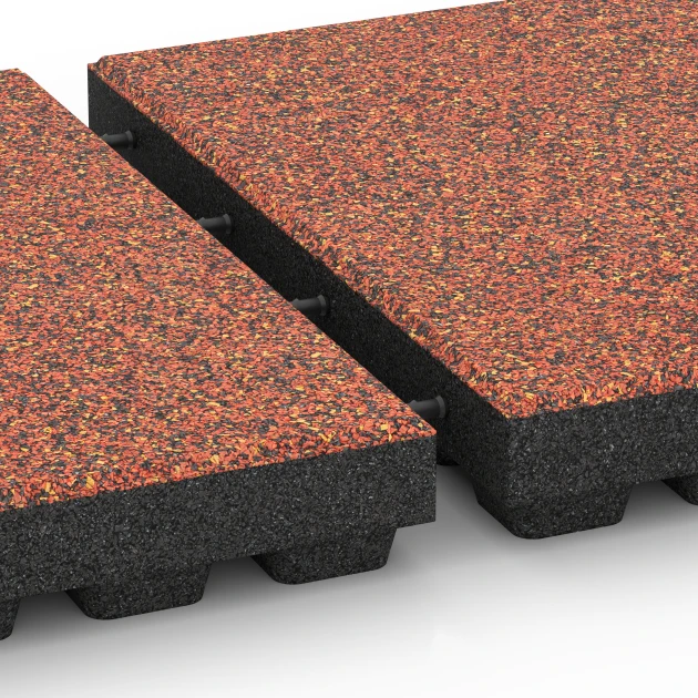 Le gros plan sur le système de connexion des revêtements de sol WARCO 6444 - Dalle amortissante – 210 cm en couleur Etna. Les dimensions 50 x 50 x 7 cm.