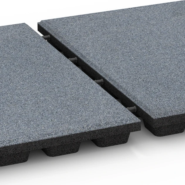 Le gros plan sur le système de connexion des revêtements de sol WARCO 6138 - Dalle amortissante – 170 cm en couleur Gris graphite. Les dimensions 50 x 50 x 4,8 cm.