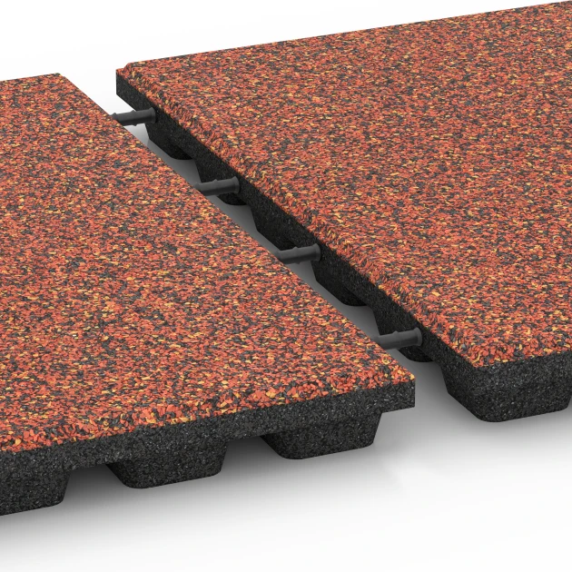 Le gros plan sur le système de connexion des revêtements de sol WARCO 6435 - Dalle amortissante – 160 cm en couleur Etna. Les dimensions 50 x 50 x 4,8 cm.