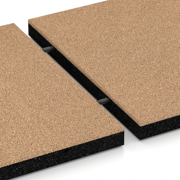 Le gros plan sur le système de connexion des revêtements de sol WARCO 6225 - Dalles amortissantes en couleur Beige sable. Les dimensions 50 x 50 x 4,5 cm.