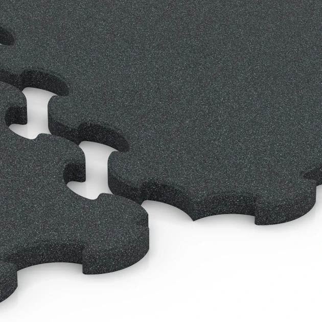 Le gros plan sur le système de connexion des revêtements de sol WARCO 6322 - Tapis de Protection Fitness en couleur Anthracite. Les dimensions 102,5 x 102,5 x 3 cm | 1,05 m².