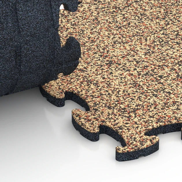 Le gros plan sur le système de connexion des revêtements de sol WARCO 6790 - Dalle balcon caoutchouc en couleur Terracotta. Les dimensions 44,6 x 44,6 x 1,8 cm.