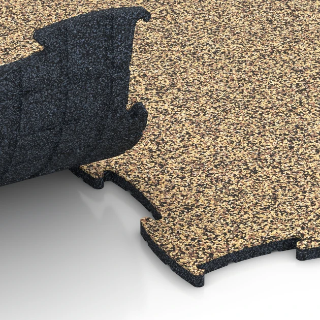 Le gros plan sur le système de connexion des revêtements de sol WARCO 6813 - Sol agility pour chiens en couleur Rattan. Les dimensions 97,1 x 97,1 × 1,8 cm.
