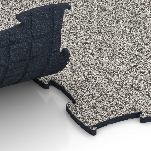Le gros plan sur le système de connexion des revêtements de sol WARCO 6905 - Sol agility intérieur chien en couleur Granit gris. Les dimensions 97,1 x 97,1 × 1,8 cm.