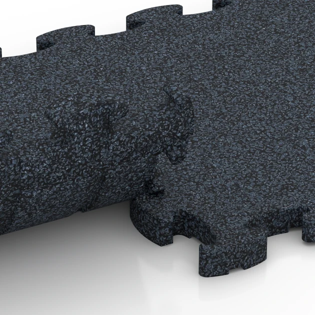 Le gros plan sur le système de connexion des revêtements de sol WARCO 6958 - Fitness Premium sol sportif en couleur Anthracite. Les dimensions 28,9 x 28,9 x 1,8 cm.