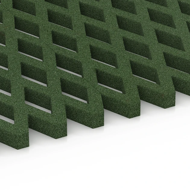 Le gros plan sur le système de connexion des revêtements de sol WARCO 7011 - Dalle gazon antichute en couleur Vert herbe. Les dimensions 100 x 100 x 4 cm.