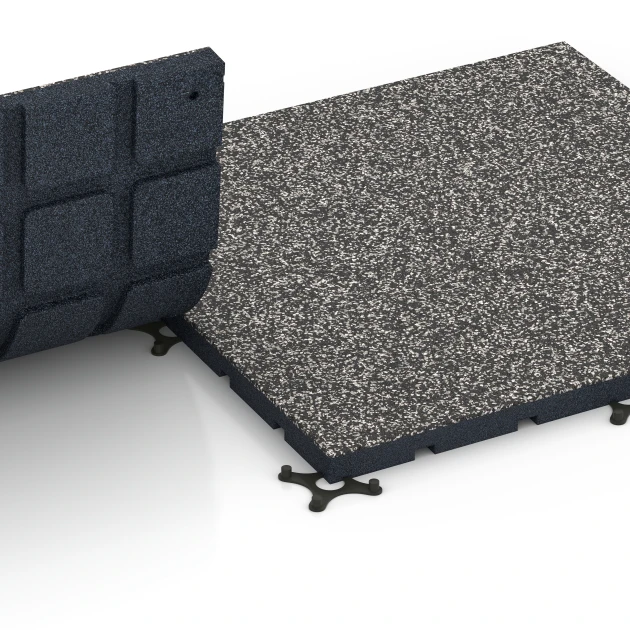 Le gros plan sur le système de connexion des revêtements de sol WARCO 7132 - Revêtement sportif extérieur en couleur Granit gris foncé. Les dimensions 60 x 60 x 3 cm | 0,36 m².