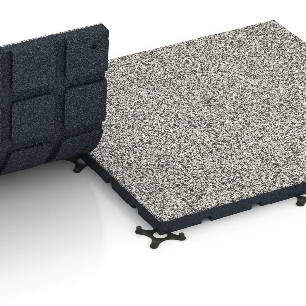 Le gros plan sur le système de connexion des revêtements de sol WARCO 7133 - Revêtement sportif extérieur en couleur Granit gris. Les dimensions 60 x 60 x 3 cm | 0,36 m².