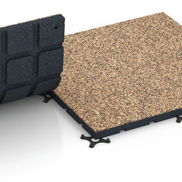 Le gros plan sur le système de connexion des revêtements de sol WARCO 7135 - Revêtement sportif extérieur en couleur Terracotta. Les dimensions 60 x 60 x 3 cm | 0,36 m².