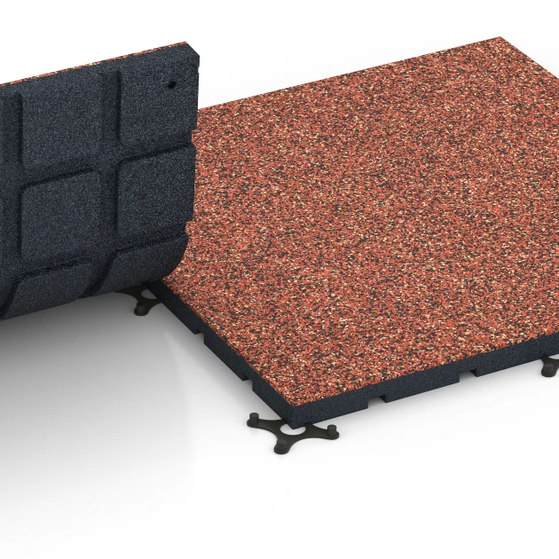 Le gros plan sur le système de connexion des revêtements de sol WARCO 7136 - Revêtement sportif extérieur en couleur Etna. Les dimensions 60 x 60 x 3 cm | 0,36 m².