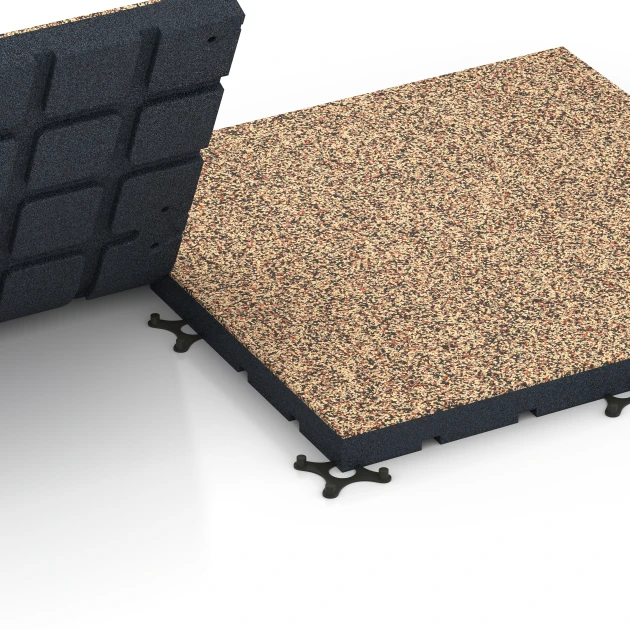 Le gros plan sur le système de connexion des revêtements de sol WARCO 7144 - Revêtement sportif extérieur en couleur Terracotta. Les dimensions 60 x 60 x 4 cm | 0,36 m².