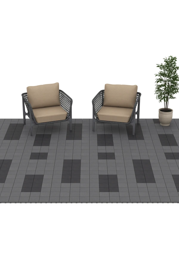 Beispielhafte Verlegung für den Artikel 6349 von WARCO - Mosaïque – Dalle clipsable, Farbton Gris argent in der Abmessung 30 x 30 x 2 cm.