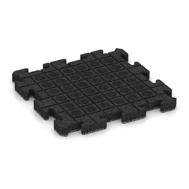 La vue du dessous ou de la face inférieure, c’est-à-dire la face inférieure de la pièce moulée WARCO 5928 - Revêtement de sol clipsable Indoor au format 500 x 500 x 40 mm.
