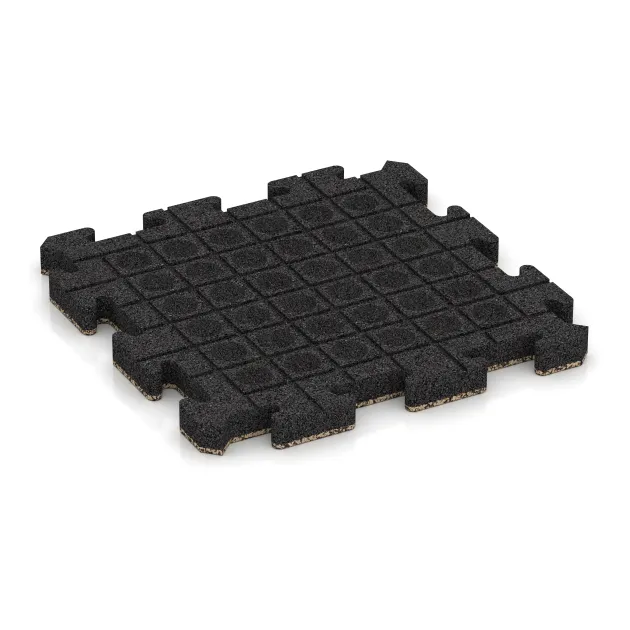 La vue du dessous ou de la face inférieure, c’est-à-dire la face inférieure de la pièce moulée WARCO 5935 - Revêtement de sol clipsable Indoor au format 500 x 500 x 40 mm.