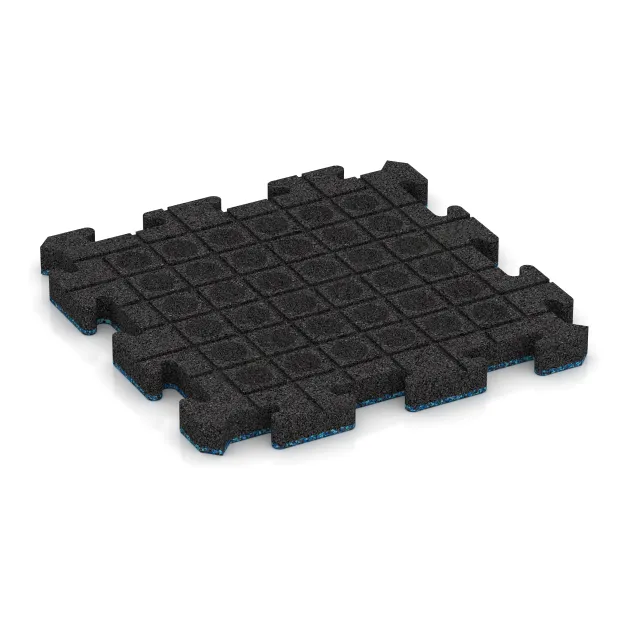 La vue du dessous ou de la face inférieure, c’est-à-dire la face inférieure de la pièce moulée WARCO 5937 - Revêtement de sol clipsable Indoor au format 500 x 500 x 40 mm.