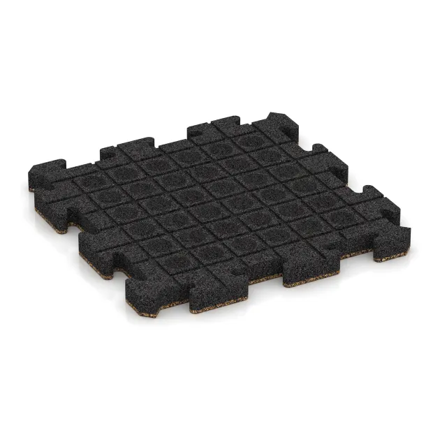 La vue du dessous ou de la face inférieure, c’est-à-dire la face inférieure de la pièce moulée WARCO 5940 - Revêtement de sol clipsable Indoor au format 500 x 500 x 40 mm.