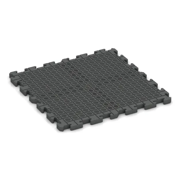 La vue du dessous ou de la face inférieure, c’est-à-dire la face inférieure de la pièce moulée WARCO 3484 - Tapis de Protection Fitness HD au format 1000 x 1000 x 40 mm.