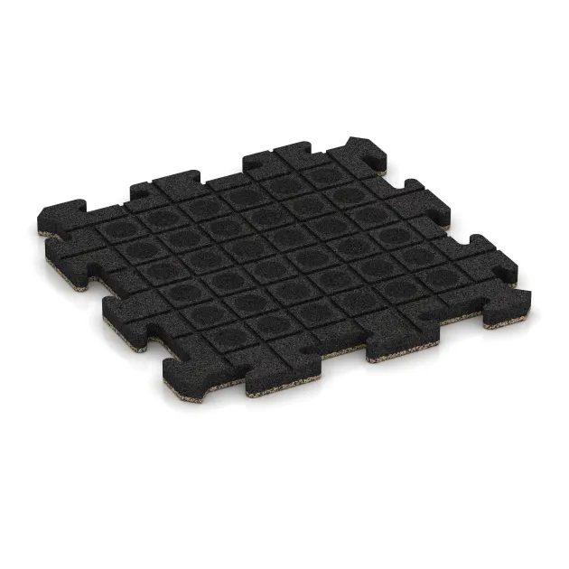 La vue du dessous ou de la face inférieure, c’est-à-dire la face inférieure de la pièce moulée WARCO 5869 - Revêtement de sol clipsable Indoor au format 500 x 500 x 30 mm.
