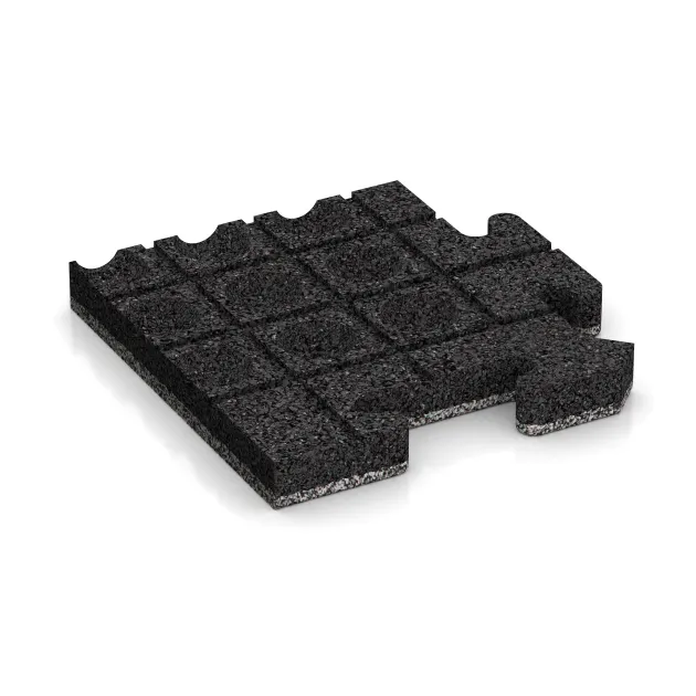 La vue du dessous ou de la face inférieure, c’est-à-dire la face inférieure de la pièce moulée WARCO 4850 - Dalle d’angle HD au format 235 x 235 x 30 mm.