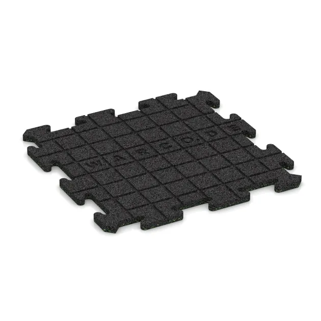 La vue du dessous ou de la face inférieure, c’est-à-dire la face inférieure de la pièce moulée WARCO 0050 - Dalle clipsable de terrasse au format 500 x 500 x 18 mm.