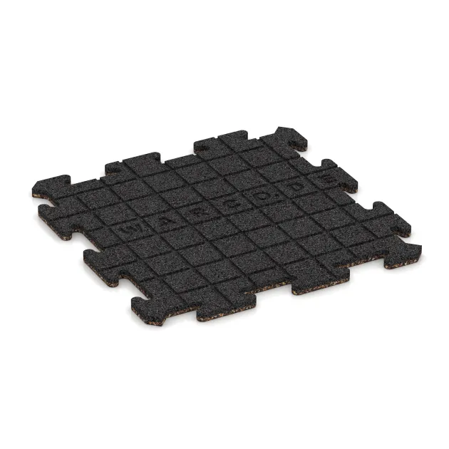 La vue du dessous ou de la face inférieure, c’est-à-dire la face inférieure de la pièce moulée WARCO 4214 - Dalle sportive 1,8 cm au format 500 x 500 x 18 mm.