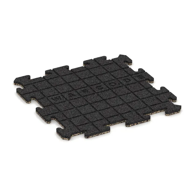 La vue du dessous ou de la face inférieure, c’est-à-dire la face inférieure de la pièce moulée WARCO 5679 - Revêtement de sol clipsable Indoor au format 500 x 500 x 18 mm.
