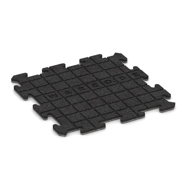 La vue du dessous ou de la face inférieure, c’est-à-dire la face inférieure de la pièce moulée WARCO 4585 - Dalle sportive 1,8 cm au format 500 x 500 x 18 mm.