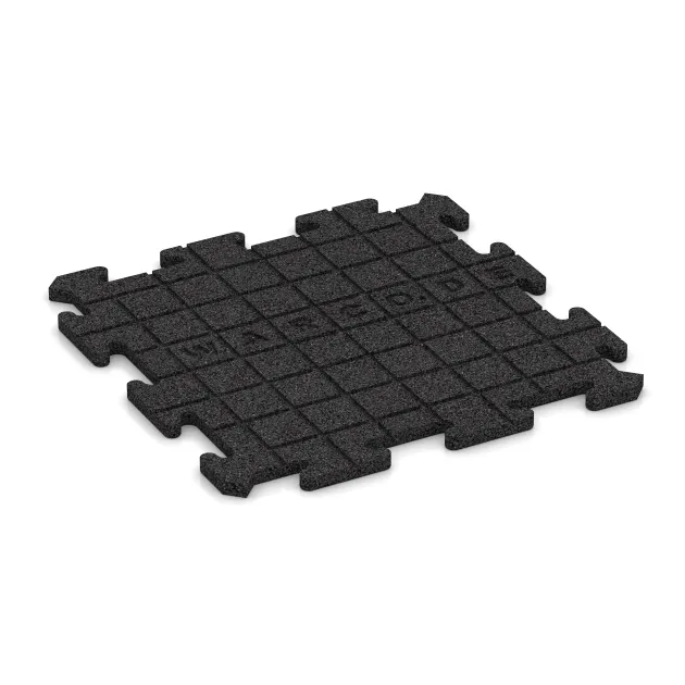 La vue du dessous ou de la face inférieure, c’est-à-dire la face inférieure de la pièce moulée WARCO 6102 - Revêtement de sol clipsable Indoor au format 500 x 500 x 18 mm.
