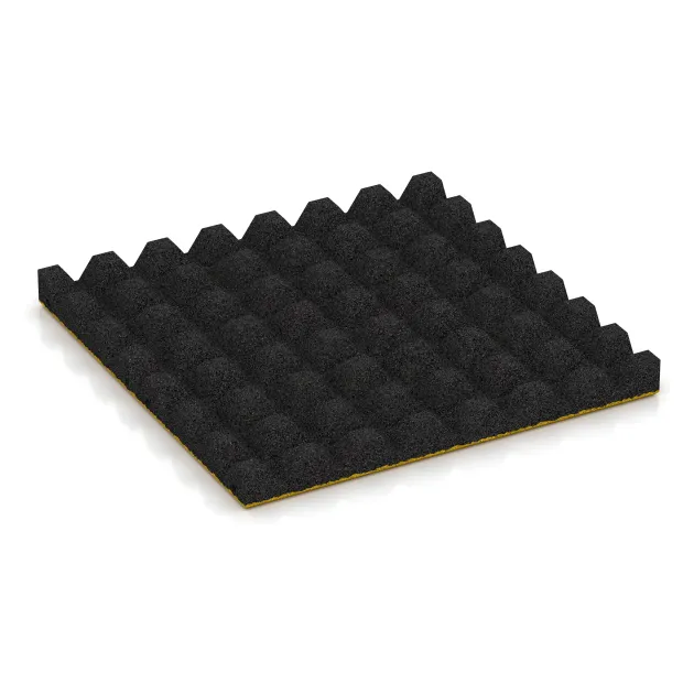 La vue du dessous ou de la face inférieure, c’est-à-dire la face inférieure de la pièce moulée WARCO 5537 - Dalle amortissante 4,5 cm - EN 1177 ≤ 135 cm au format 500 x 500 x 45 mm.