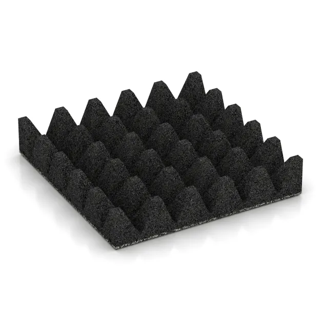 La vue du dessous ou de la face inférieure, c’est-à-dire la face inférieure de la pièce moulée WARCO 5644 - Dalle amortissante 10 cm - EN 1177 ≤ 300 cm au format 500 x 500 x 100 mm.