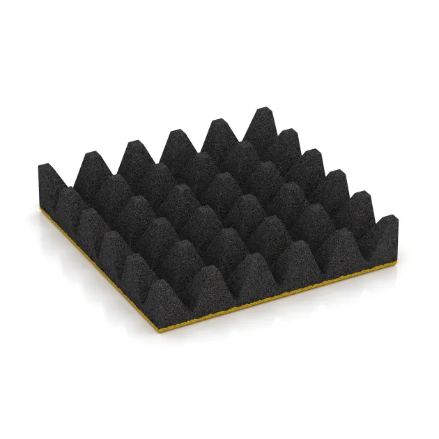 La vue du dessous ou de la face inférieure, c’est-à-dire la face inférieure de la pièce moulée WARCO 5637 - Dalle amortissante 10 cm - EN 1177 ≤ 300 cm au format 500 x 500 x 100 mm.