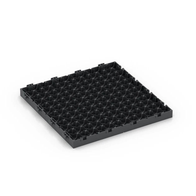 La vue du dessous ou de la face inférieure, c’est-à-dire la face inférieure de la pièce moulée WARCO 6347 - Mosaïque – Dalle clipsable au format 30 x 30 x 2 cm.